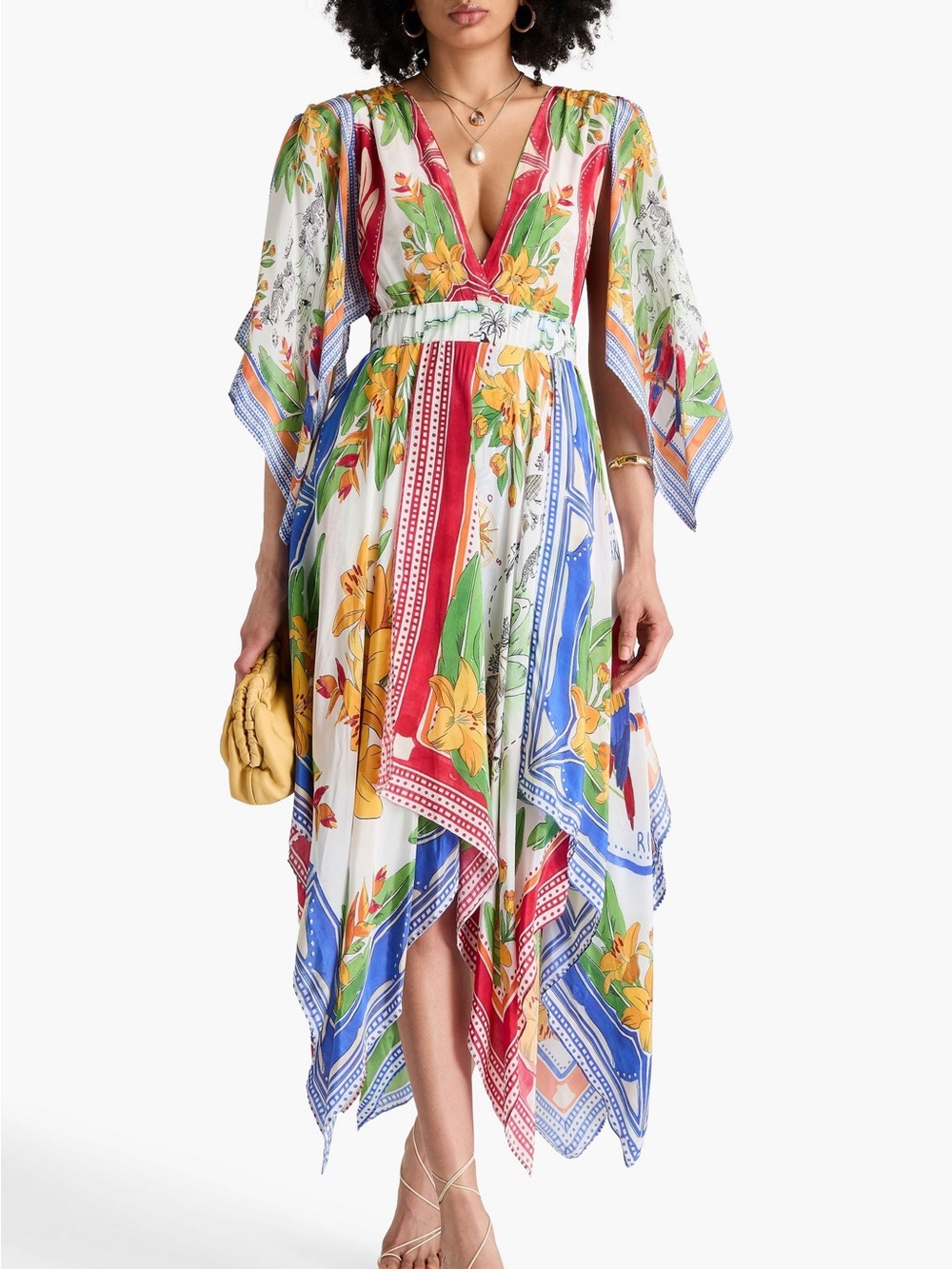NWOT FARM RIO Tropical Destination Kimono Sleeve midi dress